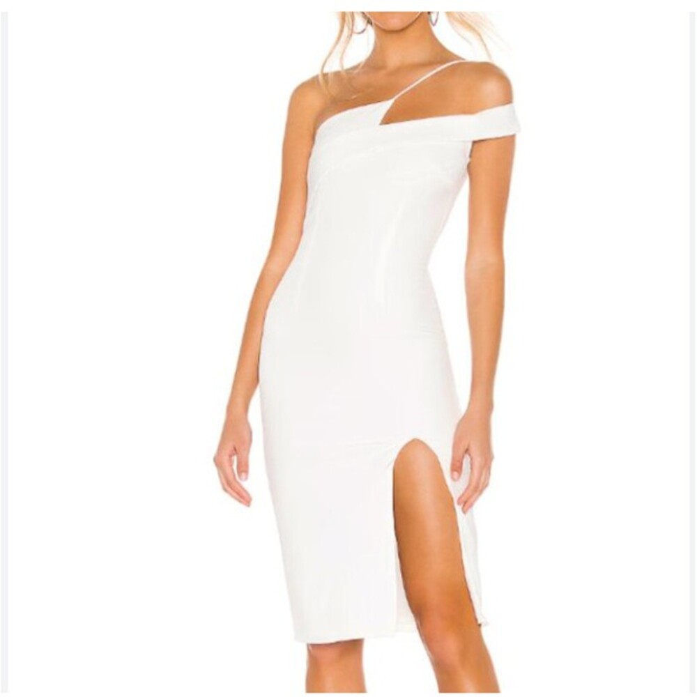 Superdown Jillian Dress Womens Large White One Shoulder Slip Midi Party